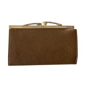 Vintage Coin Purse Imported Genuine Calf Leather Italy Brown & Gold